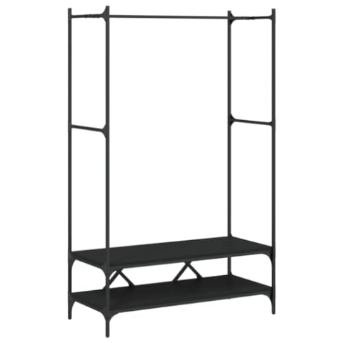 vidaXL Kleiderständer, Garderobe mit Ablagen, Freistehend Garderobenständer Kleiderstange, Standgarderobe Kleideraufbewahrung, Schwarz Holzwerkstoff
