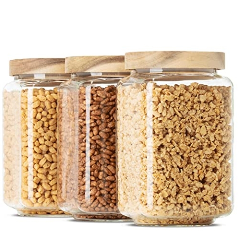 Econovo® Vorratsgläser eckig Set mit Deckel 900ml (3-teilig) aus mundgeblasenem Borosilikatglas, stapelbar und luftdicht, Vorratsdosen Glas-Behälter Set eckig für Lebensmittel groß und klein