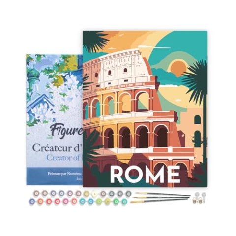 Figured'Art Malen Nach Zahlen Erwachsene Mit Rahmen Reiseplakat Rom - Paint by Numbers Basteln DIY Bastelset 40x50cm - Leinwand gespannt auf Holzrahmen