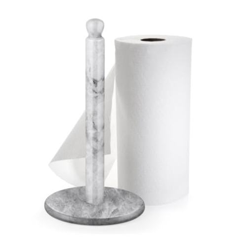 Flexzion Marmor-Papierhandtuchhalter – weißer 30,5 cm Papierhandtuchhalter Arbeitsplatte – Papierhandtuchständer mit beschwertem Marmorboden für Standard- und Jumbo-Papierrollen