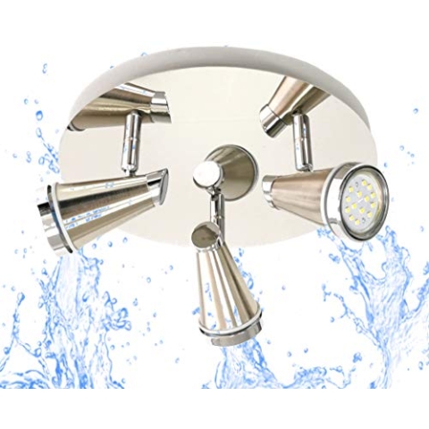 Trango 3-flammig 1009-32R LED Badleuchte IP44 in Rondell, Bad Deckenleuchte in Nickel matt & Chrom, Flurlampe, WC Lampe, Deckenlampe, Deckenstrahler inklusive 3x 5 W GU10 LED Leuchtmittel Spots