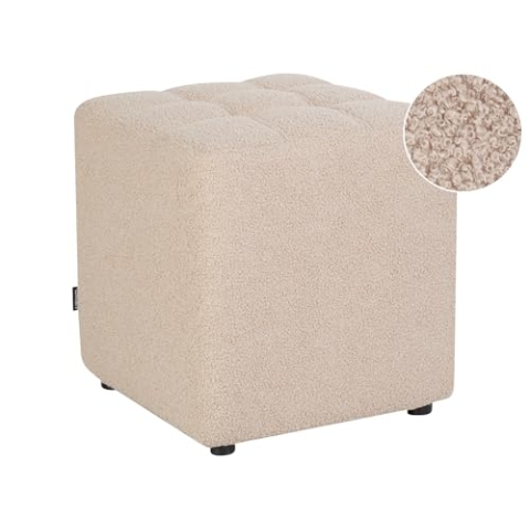 Beliani Pouf Hocker mit Holzbeinen Bouclé beige gesteppt quadratisch 38x38 cm Kansas