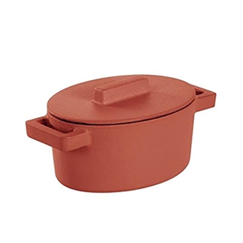 Sambonet 51638P13 Terra.Cotto Cast Iron Ovale Kasserolle mit Deckel, Gusseisen, Red, 13 x 10 x 7.2 cm