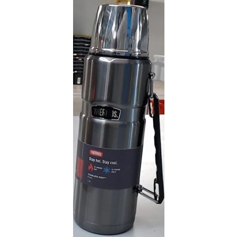 Große King Thermos®-Kanne, grau, aus Edelstahl, mit Trinkbecher und Griff, 1,2 L