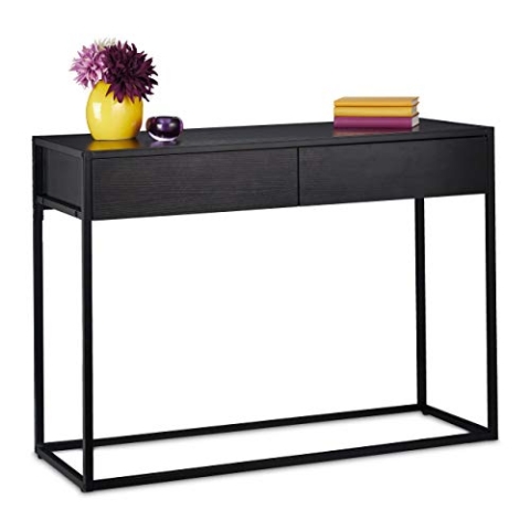 Relaxdays Konsolentisch, Flurtisch mit 2 Schubladen, 80,5x110x40 cm, schmaler Ablagetisch, Flur & Wohnzimmer, schwarz, Faserplatte