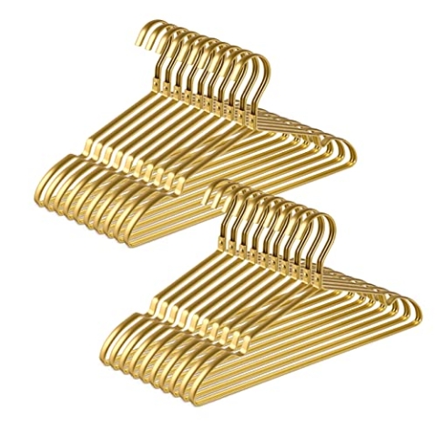 Amber Home 20 Stück 42cm Leichte Aluminum Eisen Kleiderbügel, Matt Gold Metall Kleiderbügel aus mit Rutschfester Nut für Anzug T-Shirt Hemd Jacke Kleid Hose