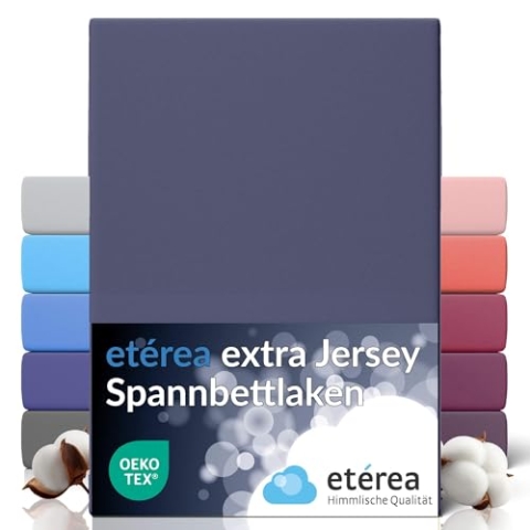 etérea Extra Jersey Spannbettlaken 240x220cm Marine bis 35 cm Höhe - 100% Baumwolle Spannbetttuch Oekotex - Bed Sheets Leintuch Bettbezug für Boxspringbetten Bettlaken 240x220 cm Blau