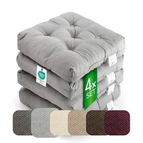 etérea Sitzkissen 42x42 cm 4er Set - Grau 8 cm hoch - Bodenkissen für Indoor, Outdoor, Küche, Garten, Auflage - Heidi Stuhlauflage - 4 Stück Stuhlkissen 40x40 cm Grau