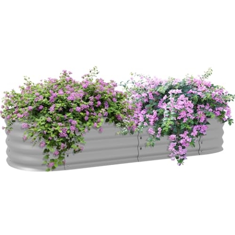 Outsunny Hochbeet Metall, Pflanzkasten, Gemüsebeet, DIY Blumenkasten mit offenem Boden, Kräuterbeet für Garten, Balkon, Silber 150 x 62 x 30 cm