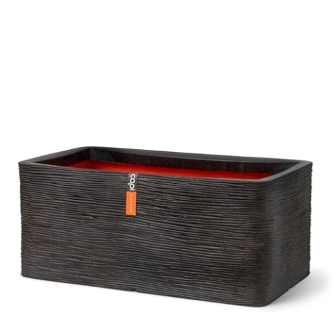 Capi Europe - Gefäß rechteckig Rib NL - 73x39x32 - Dunkelbraun - Öffnung Ø31 - Blumentopf für den Innen- und Außeneinsatz - Bruchsicher - 100% recycelbar - KDBR963