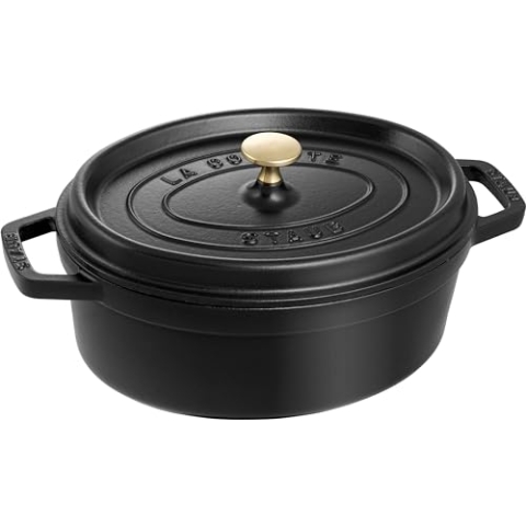 STAUB Gusseisen Bräter/Cocotte, Oval 27 cm, 3,2 L, Aromaregen Funktion für optimale Befeuchtung, Für alle Herdarten inkl. Induktion & Backofen, Schwarz