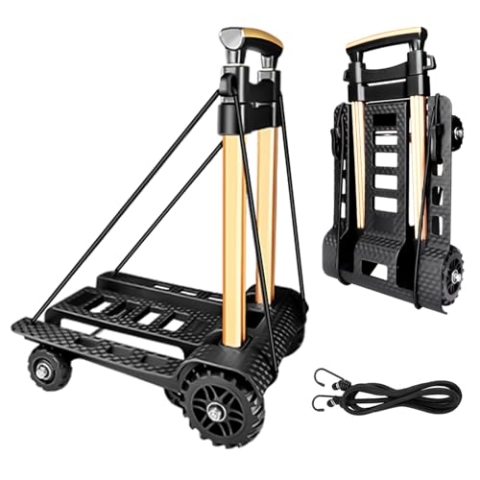 Faltbarer Handwagen, geräuschlose, verschleißfeste PU-Tankräder und einstellbare Aluminium-Deichsel, 60 kg Tragfähigkeit und geringes Gewicht (1,8 kg), tragbarer, robuster und langlebiger Sackkarren