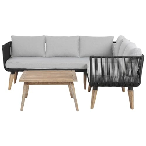 Gartenmöbel Set Akazienholz Hellbraun für 5 Personen Auflagen grau Alcamo