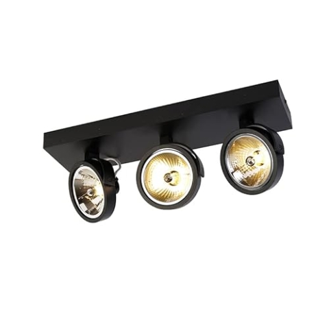 QAZQA - Modern Industrie-Spot I Spotlight I Deckenspot I Deckenstrahler I Strahler I Lampe I Leuchte schwarz verstellbar 3-flammig Spotbalken-flammig - Go I Wohnzimmer I Schlafzimmer - Aluminium Recht