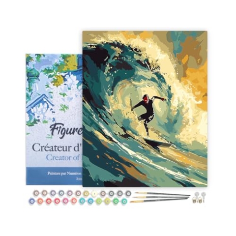 Figured'Art Malen Nach Zahlen Erwachsene Mit Rahmen Professioneller Surfer - Paint by Numbers Basteln DIY Bastelset 40x50cm - Leinwand gespannt auf Holzrahmen