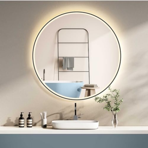 HOKO Wandspiegel Rund 80cm Badspiegel Beleuchtung mit Anti-Fog+Rahmen+Touch Schalter Memory+Licht Wechsel 2700-6500K Warmweiß-Kaltweiß-Neutral