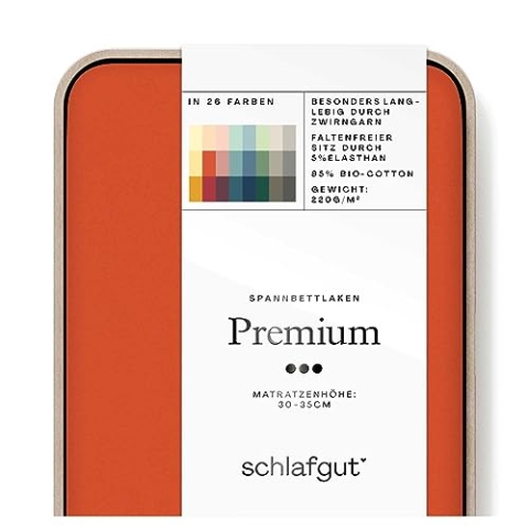 Schlafgut Premium Spannbettlaken 180x200cm bis 200x220cm Red Mid, Spannbetttuch aus weicher Biobaumwolle