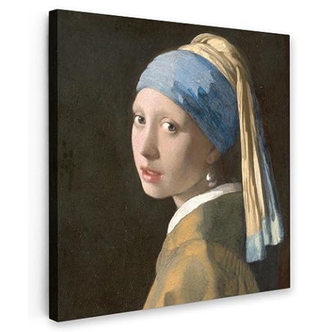 MuchoWow Leinwand Bilder, Einzigartige Wanddeko mit Rahmen, Das Mädchen mit dem Perlenohrring - Gemälde von Johannes Vermeer, Wandbilder Wohnzimmer, Deko Schlafzimmer 90x90 cm