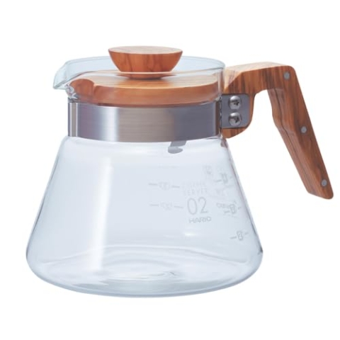 Hario Kaffekanne, 600 ml, Griff und Deckel aus Olivenholz, durchsichtig, 4 Cup