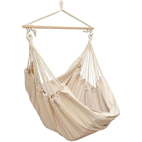 AMANKA Extra-Sicher XXL Hängesessel 185x130cm Sitz-Hängematte 150kg Indoor Outdoor Hängestuhl Garten Hängeschaukel Beige