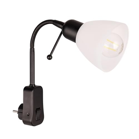 Trio Leuchten Steckerleuchte Ligara 8911211-32, Metall Schwarz matt, Schirm Kunststoff weiß, exkl. 1x E14