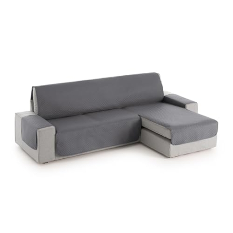 Textil-home Adele Chaiselongue Sofabezug, Beschützer für Rechtsarm Gesteppte Sofas. Größe -200cm. Farbe Grau (Vorderansicht)