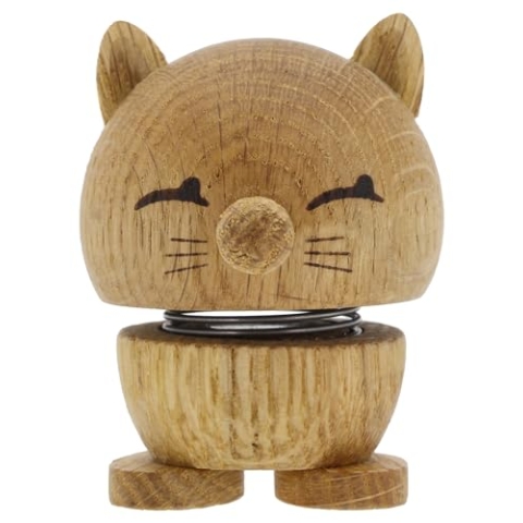 Hoptimist Tier, Katze, Holzdeko, Wackelfigur & Glücksbringer aus Holz, Skandinavisch, Deko Wohnzimmer, Büro & Schreibtisch, Tolle Kleine Geschenke, 5,5 x 5,9 x 7,3 cm, Small, Oak