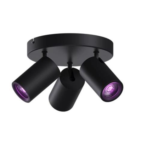 CALEX WLAN LED Deckenlampe, 3 Flammig Spot, Innen Deckenleuchte Schwenkbar, Steuerbar via App, kompatibel mit Amazon Alexa, Runde, Schwarz