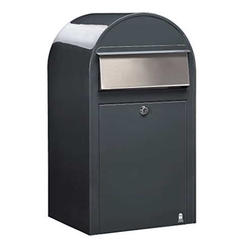 Bobi Grande Briefkasten RAL 7016 grau, Klappe aus Edelstahl Wandbriefkasten