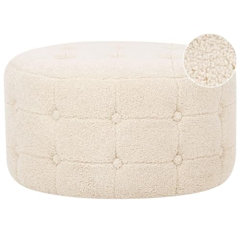 Beliani Pouf Bouclé beige mit Knopfsteppung rund ⌀ 55 cm Chesterfield-Stil Modern Tampa