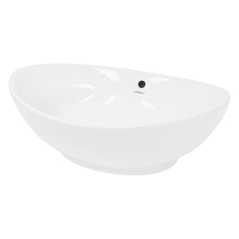 ECD Germany Waschbecken Waschtisch 590x390x200 mm Weiß aus Keramik Oval - Aufsatzbecken Aufsatzwaschbecken Handwaschbecken Aufsatzwaschtisch Spülbecken Becken Wasserfall Waschschale Waschschüssel