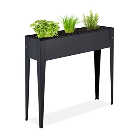 Relaxdays Hochbeet Metall, schmal, Kräuterbeet, Garten, Balkon & Terrasse, Gemüsebeet, HBT: 83 x 99 x 26 cm, schwarz