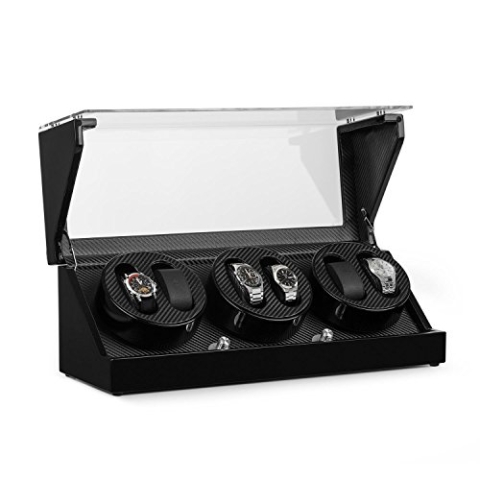 Klarstein CA3PM Uhrenbeweger - Uhrenkasten, Uhrenbox, Uhrendreher, Carbon-Optik, für 6 x Automatikuhr, 4 Bewegungs-Modi, Sichtfenster, Netz- und Batteriebetrieb, laufleise, schwarz