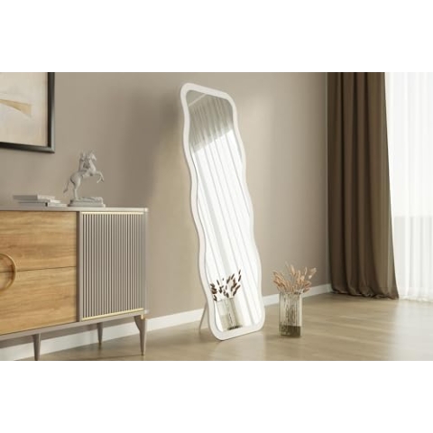 moebel17 Arol Standspiegel Spiegel Wandspiegel Badspiegel Flurspiegel Kosmetikspiegel, Holzwerkstoff,wellig, modern, 160 x 50 x 2,2 cm OS (Weiß)