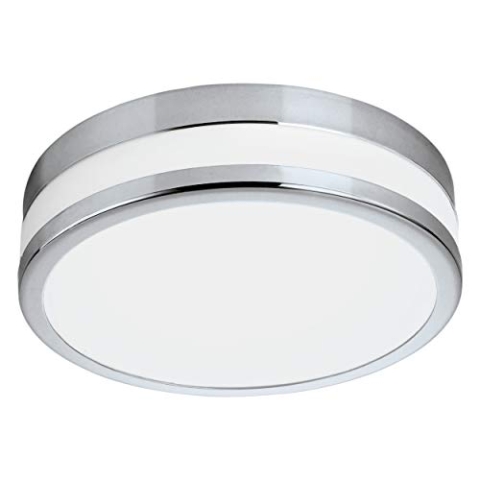 EGLO Badezimmer-Deckenlampe LED Parlermo, 1 flammige Deckenleuchte, Material: Stahl, Glas: satiniert und weiß lackiert, Farbe: Chrom, Ø: 22,5 cm, IP44
