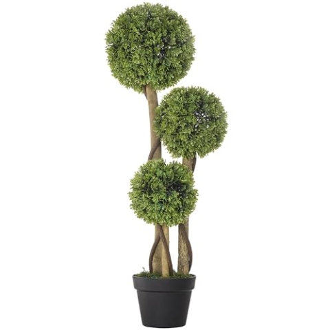HOMCOM Künstlicher Buchsbaum groß 90 cm, Kunstbaum mit UV-Schutz, Kunstpflanze, Plastik Künstliche Pflanzen im Topf, Fake Plant wie echt für Wohnzimmer Schlafzimmer Büro Moderne Dekoration Geschenk