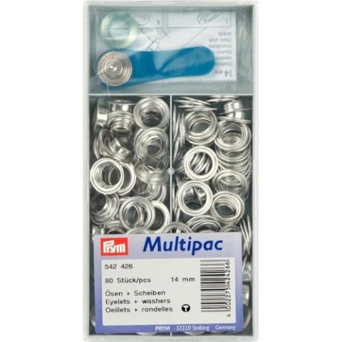 Prym 1 542426 Ösen und Scheiben MS 14,0 mm silberfarbig, Stainless,Brass, silber, 14 mm