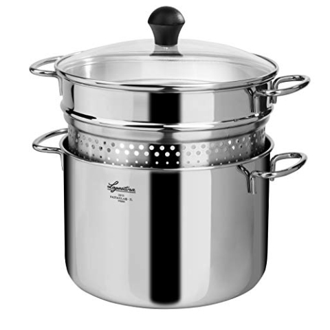 Lagostina Pastaiola 18/10 Edelstahl + Glasdeckel und Siebkorb, 4,0-5,99 Liter, Silber, 27,99 x 27,99 x 22 cm, 2,5 kg (ohne Induktion)