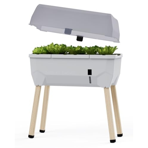 GUSTA GARDEN Sammy Salad Hochbeet Hellgrau - Hochbeet Balkon & Garten - Abnehmbare Haube & Bewässerungssystem - 15L Wassertank & 40L Erdvolumen