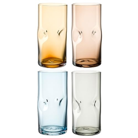 Leonardo Vesuvio Longdrinkglas Set 4-teilig - Becher aus hochwertigem Glas in organischer Form - Inhalt 330 ml - Handgemacht - Spülmaschinengeeignet - 4 Trinkgläser in unterschiedlichen Farben, 077380