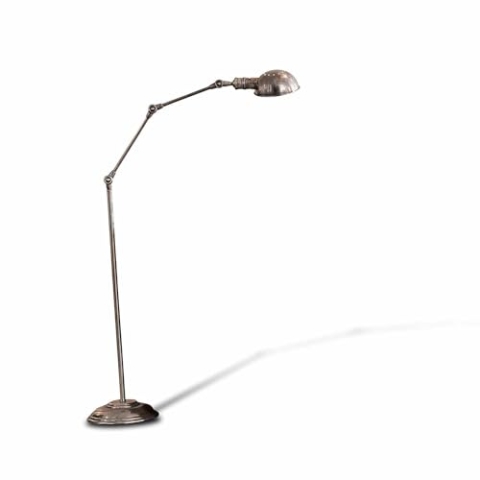 LOBERON Stehlampe Tulsa, Klares Design im Bauhaus-Stil, Industrial-Look, Nostalgisch Anmutende Details, Antik-Finish, Wohn-Accessoire, Stehleuchte, Messing, antiksilber