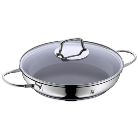 WMF Devil Servier-Schmorpfanne Induktion 26 cm mit Glasdeckel, Ofenfeste Pfanne, Servierpfanne, Cromargan Edelstahl beschichtet, Keramikbeschichtung, backofenfest