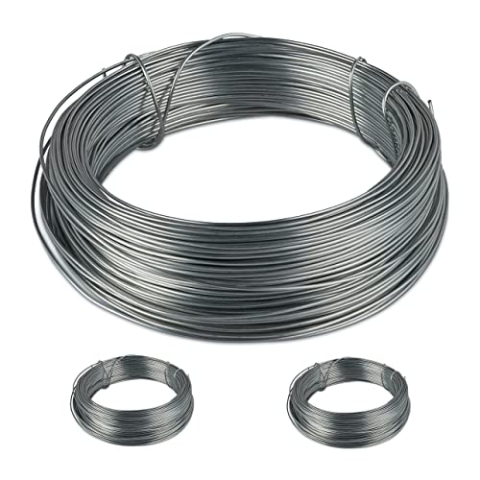 Relaxdays 24 x Bindedraht, rostfrei für Garten, verzinker Stahl, dünner Basteldraht, Stahldraht je 50 m lang, D: 1 mm, Silber
