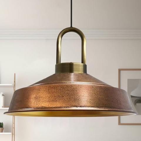 bamyum Asletl-Lock Hängelampe Industrial aus Metall Ø40 cm, Küchenlampe Vintage, Hängelampe Esstisch E27, Pendelleuchte Esstisch, Wohnzimmerlampe Hängend Vintage, Pendelleuchte Kupferfarbe