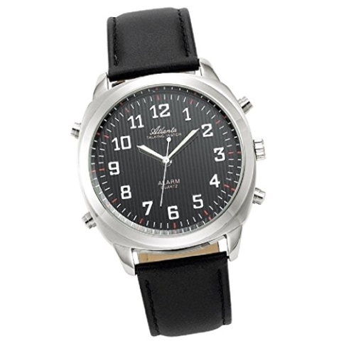 Atlanta Sprechende Armbanduhr, Quarz, schwarz | Herrenuhr | Quarz | silberfarben