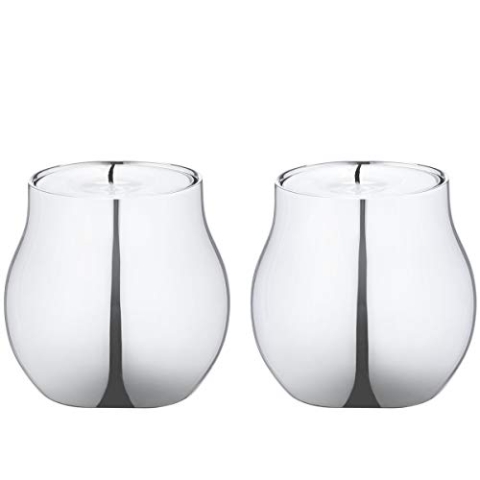Georg Jensen Teelichthalter, 2 Stück, aus spiegelnd poliertem Edelstahl, Cafu-Kollektion