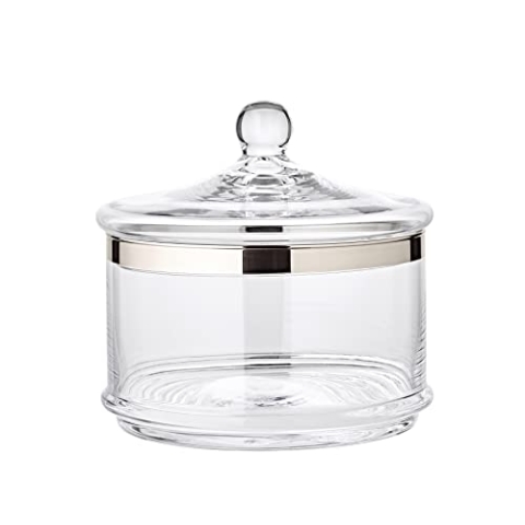 EDZARD Glasdose Bonbonglas Vigo mit Deckel, mundgeblasenes Kristallglas mit Platinrand, Höhe 19 cm, Durchmesser außen 19,5 cm, Durchmesser innen 17,5 cm, Vorratsglas, Muffinglas, Cookie Jar