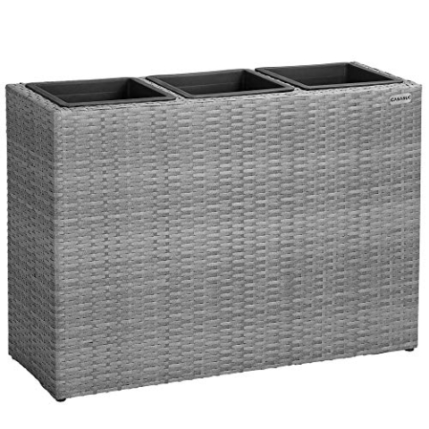 Casaria® Blumenkasten 3 Innentöpfe Polyrattan Herausnehmbar Wasserablauf Outdoor Rechteckig Pflanzkasten Blumentopf Hochbeet Pflanzkübel Grau