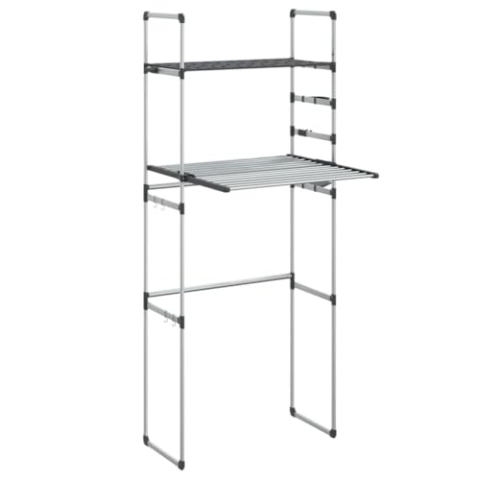 vidaXL Waschmaschinenregal, Überbauregal für Toilette Badezimmer, Toilettenregal mit viel Stauraum, WC Regal Badezimmerregal, Aluminium