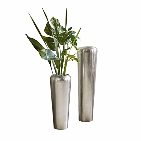 Loberon Bodenvase 2er Set Carolan, Zwei Größen, matt Glänzend, für Innen & Außen, Pure Eleganz, Dekoration, Wohn-Accessoires, Aluminium, Silber